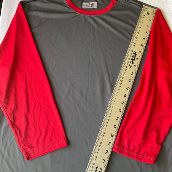 A4 Men’s Long Sleeve T-shirt size L, Solid Gray & Red - Picture 2 of 8